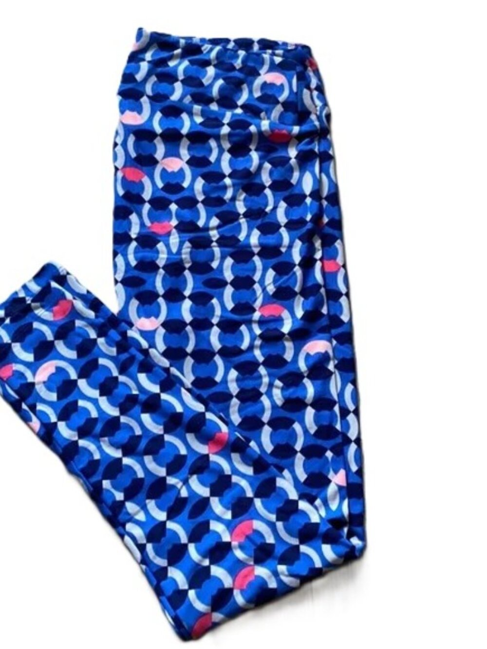 LuLaRoe TC Tall Curvy Leggings XL Geometric Circles Chain Blue Pink Black